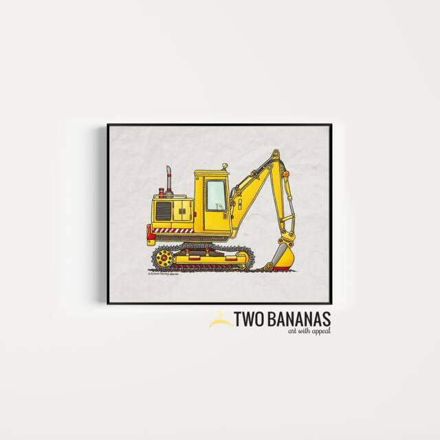 Kid Construction Art - Excavator Digger Shovel Whimsical Yellow Vehicle Print Kids Room Construction Zone Print Wall Decor - image 1