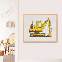 Kid Construction Art - Excavator Digger Shovel Whimsical Yellow Vehicle Print Kids Room Construction Zone Print Wall Decor - thumbnail 2