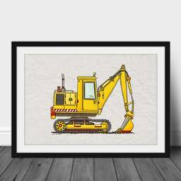 Kid Construction Art - Excavator Digger Shovel Whimsical Yellow Vehicle Print Kids Room Construction Zone Print Wall Decor - thumbnail 3