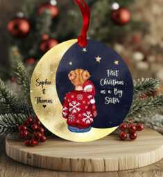 First Christmas As Big Sister Bauble, Siblings Personalised Ornament, New Baby Xmas, Little Sister, Little Brother Acrylic Bauble