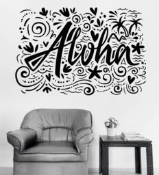 Wall Vinyl Decal Aloha Quote Decor For Hotel Room - #2696Dn - thumbnail 1