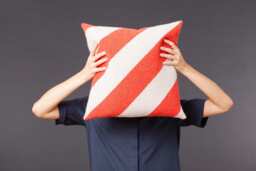 Cushion Cover Diagonal Red Beige Striped - thumbnail 1