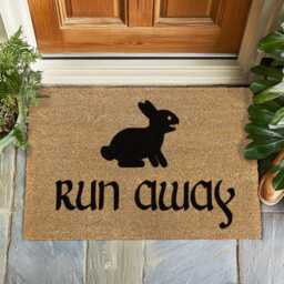 Monty Python Inspired Doormat, Run Away, Rabbit Quote Mat, Comedy Home Decor, Funny Geek Gift, Away Door Mat - thumbnail 2