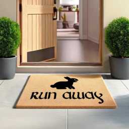 Monty Python Inspired Doormat, Run Away, Rabbit Quote Mat, Comedy Home Decor, Funny Geek Gift, Away Door Mat - thumbnail 3