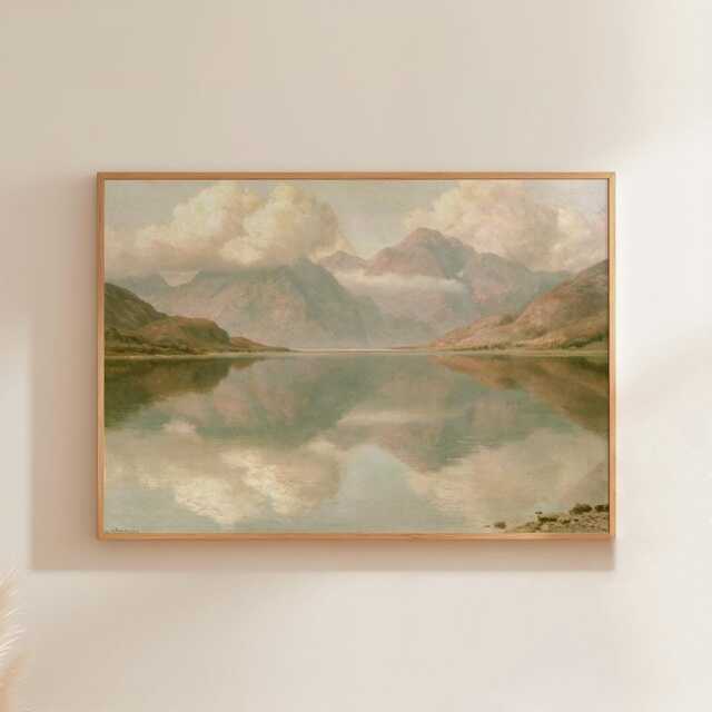 Mountain Lake Poster, Teal Reflection Wall Art, Vintage Landscape Print - image 1