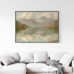 Mountain Lake Poster, Teal Reflection Wall Art, Vintage Landscape Print - thumbnail 3