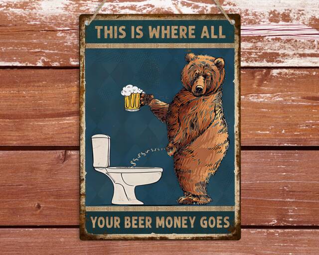 Beer Money Funny Toilet Metal Sign Bathroom Wall Decor - image 1