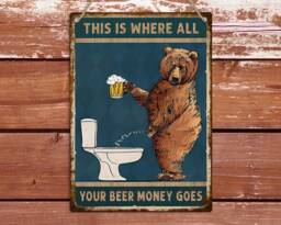 Beer Money Funny Toilet Metal Sign Bathroom Wall Decor - thumbnail 1