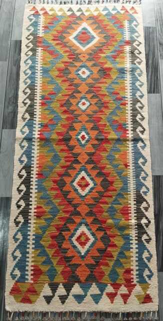 Classic Runner Rug, Handmade Artisan Afghan Turkish Scandinavian Navajo Bohemian Wool Flatweave Multicolour Kilim Rug 195x81 cm - image 1