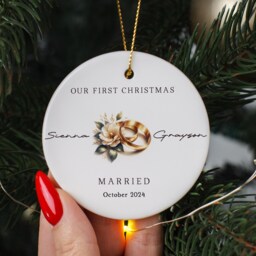 Personalized First Christmas Married Ornament Wedding Rings Keepsake - thumbnail 3
