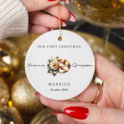 Personalized First Christmas Married Ornament Wedding Rings Keepsake - thumbnail 2