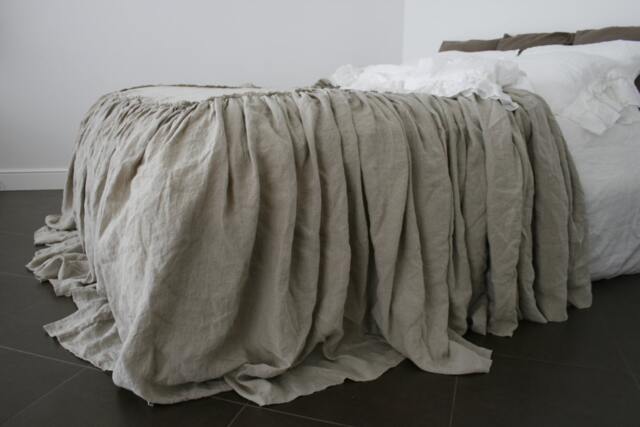 Linen Coverlet Dust Ruffle. Ruffled Linen Bedspread, Washed & Softened. Made By Mooshop.4 - image 1