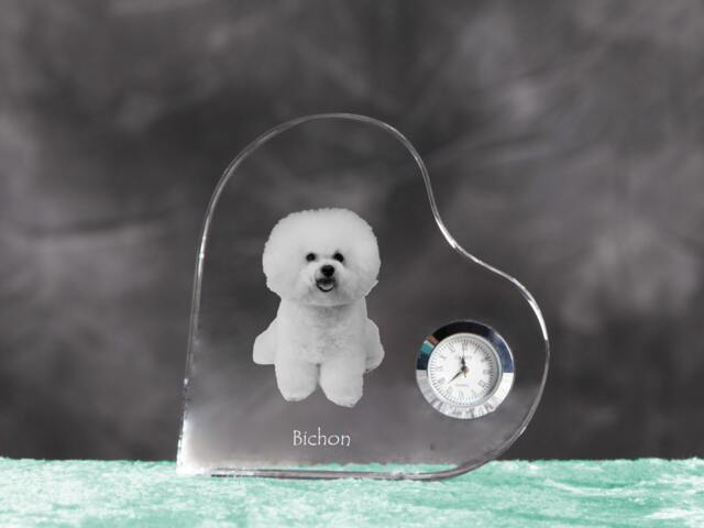 Bichon Frise - Crystal Clock in The Shape Of A Heart With Image Pure-Bred Dog - image 1