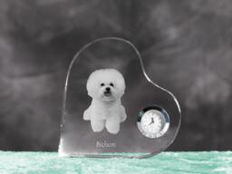 Bichon Frise - Crystal Clock in The Shape Of A Heart With Image Pure-Bred Dog - thumbnail 1