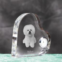 Bichon Frise - Crystal Clock in The Shape Of A Heart With Image Pure-Bred Dog - thumbnail 3