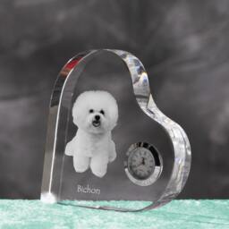 Bichon Frise - Crystal Clock in The Shape Of A Heart With Image Pure-Bred Dog - thumbnail 2