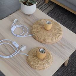 Woven Bamboo Rattan Floor Lamp - Standing Light Lantern Basket Natural Rustic Design - thumbnail 4