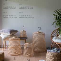 Woven Bamboo Rattan Floor Lamp - Standing Light Lantern Basket Natural Rustic Design - thumbnail 3