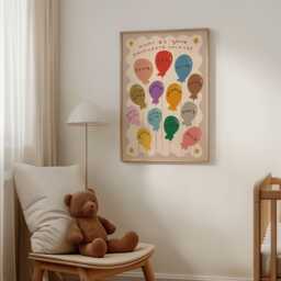 Nursery Colours Print, First Illustration Wall Art, Balloons, Toddler Room, Play Unframed - thumbnail 2
