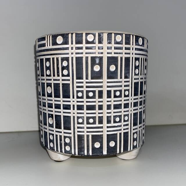 Black & White Domino Art Deco Footed Ceramic Planter - House Plant Pot - image 1