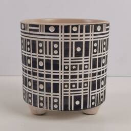 Black & White Domino Art Deco Footed Ceramic Planter - House Plant Pot - thumbnail 3