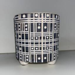 Black & White Domino Art Deco Footed Ceramic Planter - House Plant Pot - thumbnail 1
