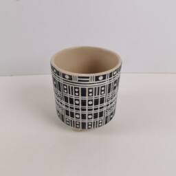 Black & White Domino Art Deco Footed Ceramic Planter - House Plant Pot - thumbnail 2