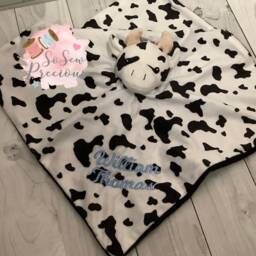 Personalised Baby Comforter Blankie. Cow Personalized Stuffie Blanket, Embroidered Gift For Baby - thumbnail 2