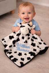 Personalised Baby Comforter Blankie. Cow Personalized Stuffie Blanket, Embroidered Gift For Baby