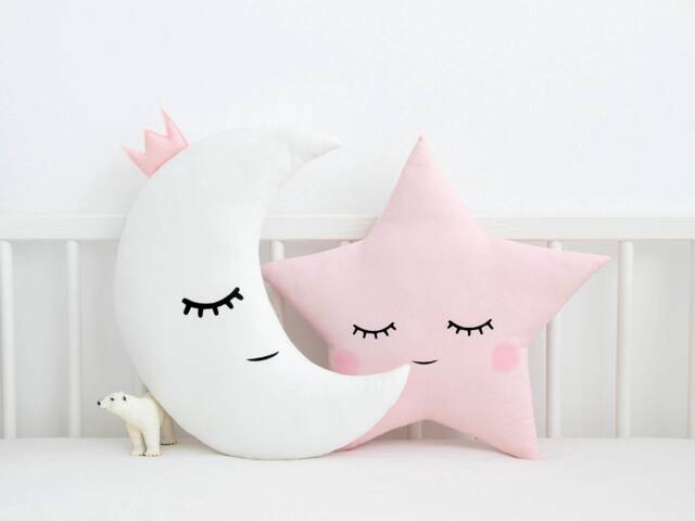 Baby Girl Nursery Decor Pillows Set Star & Moon, Cushion Infant Gift Kids Room Newborn Toddler Twins Bedroom Twinkle Cot Crib Bed - image 1