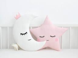 Baby Girl Nursery Decor Pillows Set Star & Moon, Cushion Infant Gift Kids Room Newborn Toddler Twins Bedroom Twinkle Cot Crib Bed - thumbnail 1