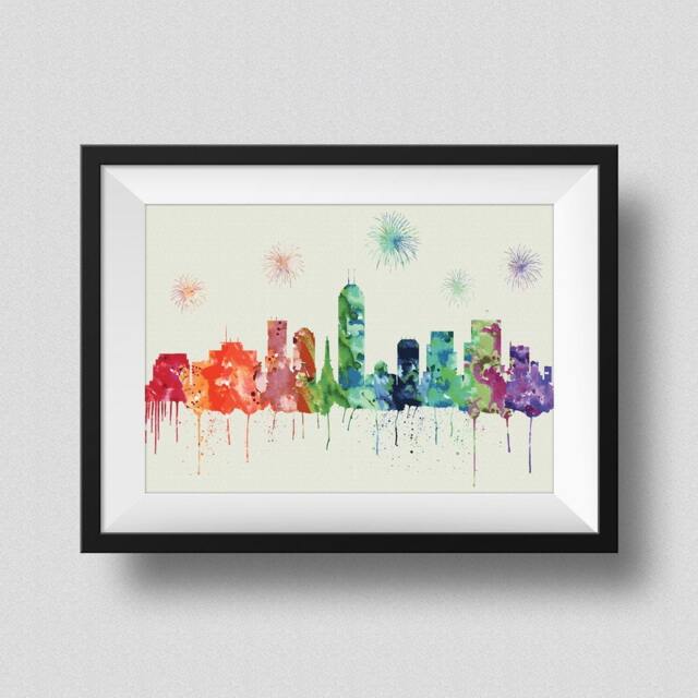 Indianapolis Skyline Rainbow Watercolor Map Art Print Indiana With Firework Ink Splash Poster Canvas