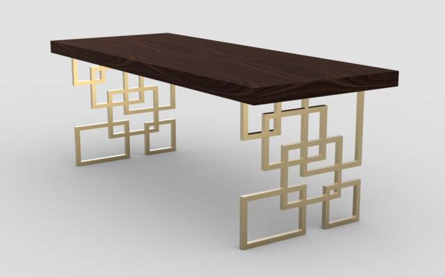 Brass Geometric Table Legs, Metal Dining Or Coffee Base, Set Of 2 - image 1
