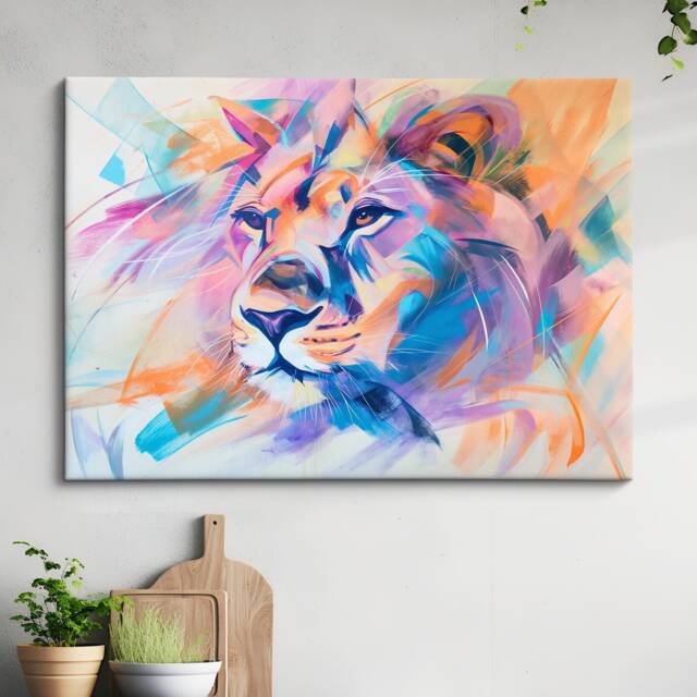 Lion Abstract Pastel Oil Painting Framed Print & Canvas Large Luxury Animal Wall Art Poster Home Decor Interior Lover Gifts - image 1
