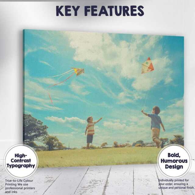 Children Flying Colourful Kites Summer Blue Sky Photography Canvas Wall Art Print Decor Picture Ready To Hang - image 1