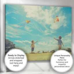 Children Flying Colourful Kites Summer Blue Sky Photography Canvas Wall Art Print Decor Picture Ready To Hang - thumbnail 3