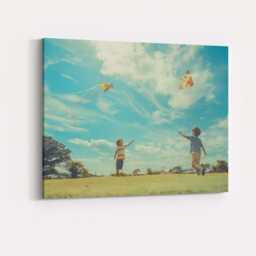 Children Flying Colourful Kites Summer Blue Sky Photography Canvas Wall Art Print Decor Picture Ready To Hang - thumbnail 4