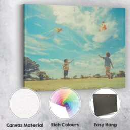 Children Flying Colourful Kites Summer Blue Sky Photography Canvas Wall Art Print Decor Picture Ready To Hang - thumbnail 2