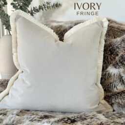 Ivory Velvet Cushion Cover With Fringe Custom Size + Trim Colour - thumbnail 4