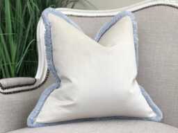 Ivory Velvet Cushion Cover With Fringe Custom Size + Trim Colour