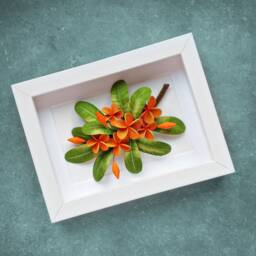 Orange Plumeria Wall Art - Frangipani Tropical Small Frame Bright Flowers 3D Paper Quilling Green Decor - thumbnail 2