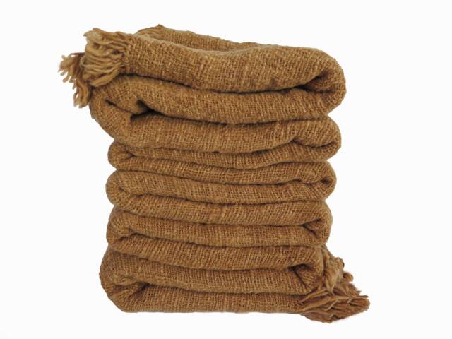 Handwoven Organic Cotton Throw Blanket, Amber Orange, Boho Farmhouse - image 1