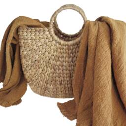 Handwoven Organic Cotton Throw Blanket, Amber Orange, Boho Farmhouse - thumbnail 2