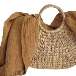 Handwoven Organic Cotton Throw Blanket, Amber Orange, Boho Farmhouse - thumbnail 3