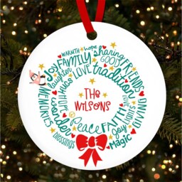 Family Words in Wreath Shape Personalised Christmas Tree Ornament Decoration