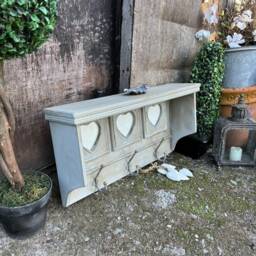 Grey Painted Country Farmhouse Style Clothes Rack With 3 Heart Shaped Photo Frames - thumbnail 2
