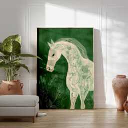 Horse Wall Art, Botanical Line Drawing, Minimalist Green Print, Modern Animal Poster, Elegant Equestrian Decor, Nature Inspired Artwork - thumbnail 3