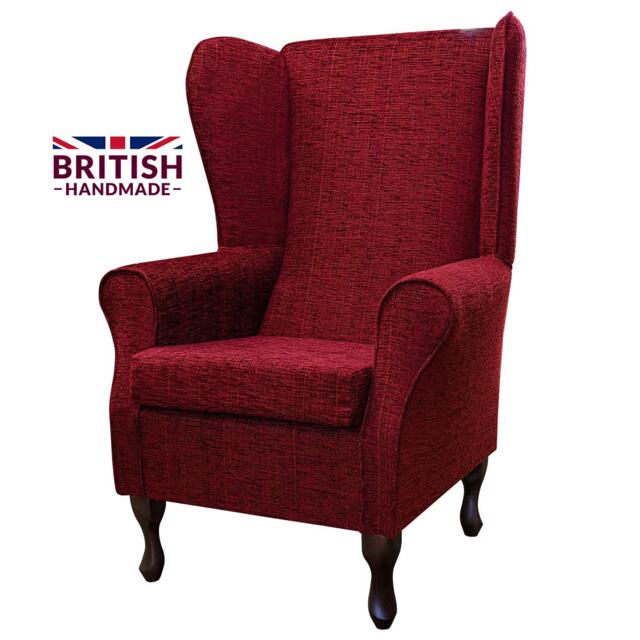 Handmade Red High Back Armchair Fireside Accent Chair, British Made - image 1