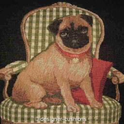 Pug On A Green Chair Black Tapestry Cushion Cover Sham - thumbnail 2