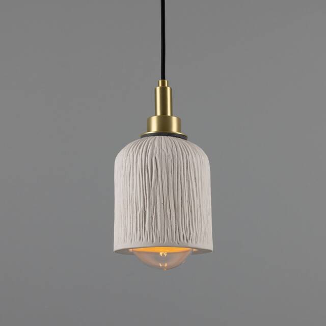 Osier Organic Ceramic Bathroom Pendant Light 4.5'' - 11.5cm, Matte White Striped Ip44 - image 1